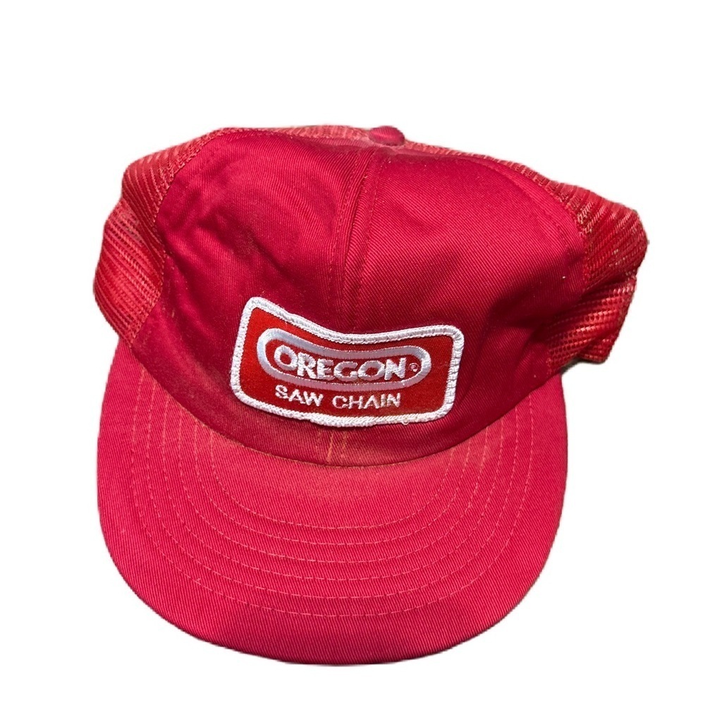 Vintage Oregon Saw Chain Patch SnapBack Hat Mesh Made in USA Red